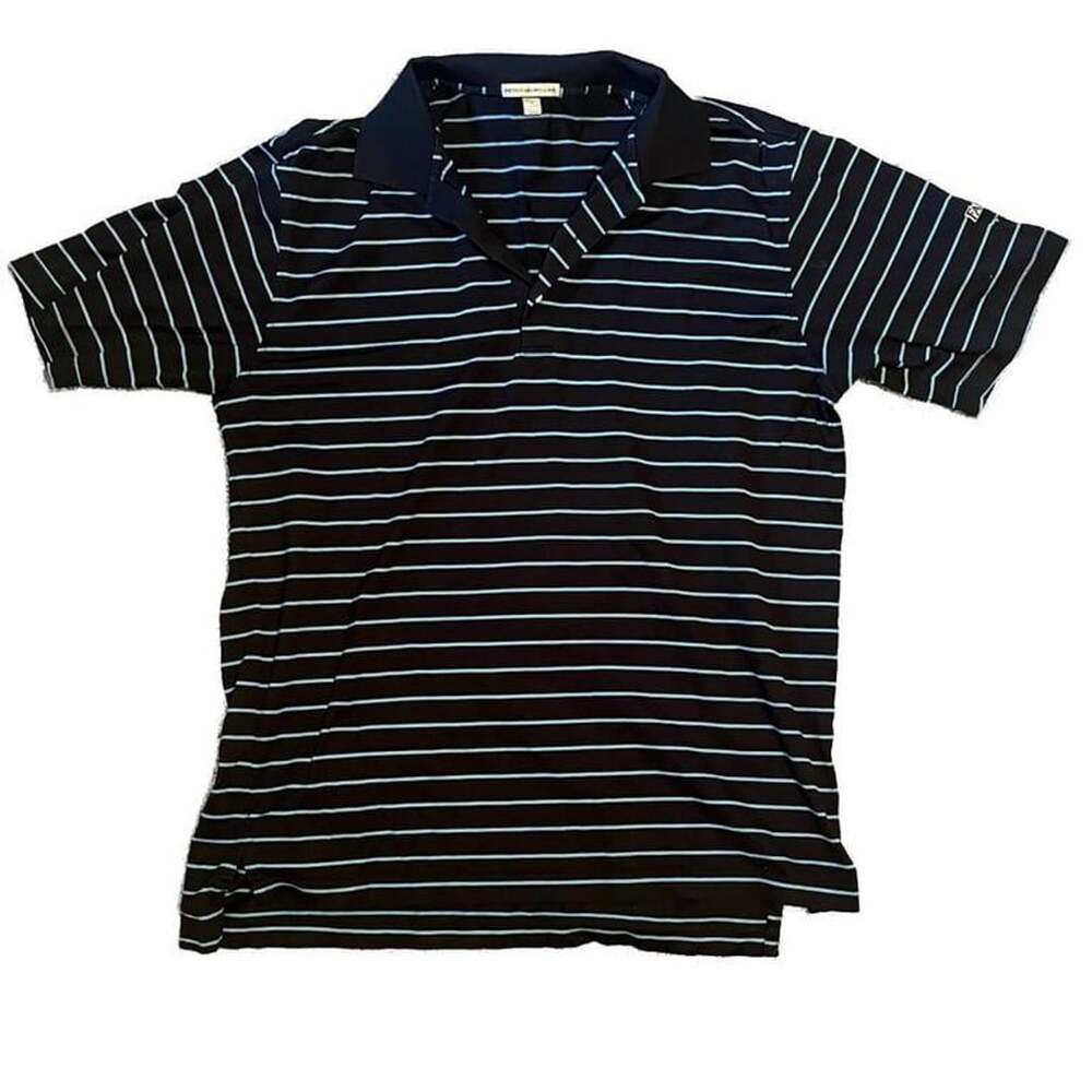 Peter Millar Men's Large Black & Blue Striped Golf Polo Shirt